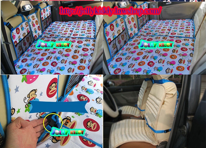 แผ่นปูปิดช่องวางเท้าเบาะหลังรถ กันเด็กตก ลายีราฟ พื้นสีฟ้า ขนาด 134 x 75 รหัสA10100