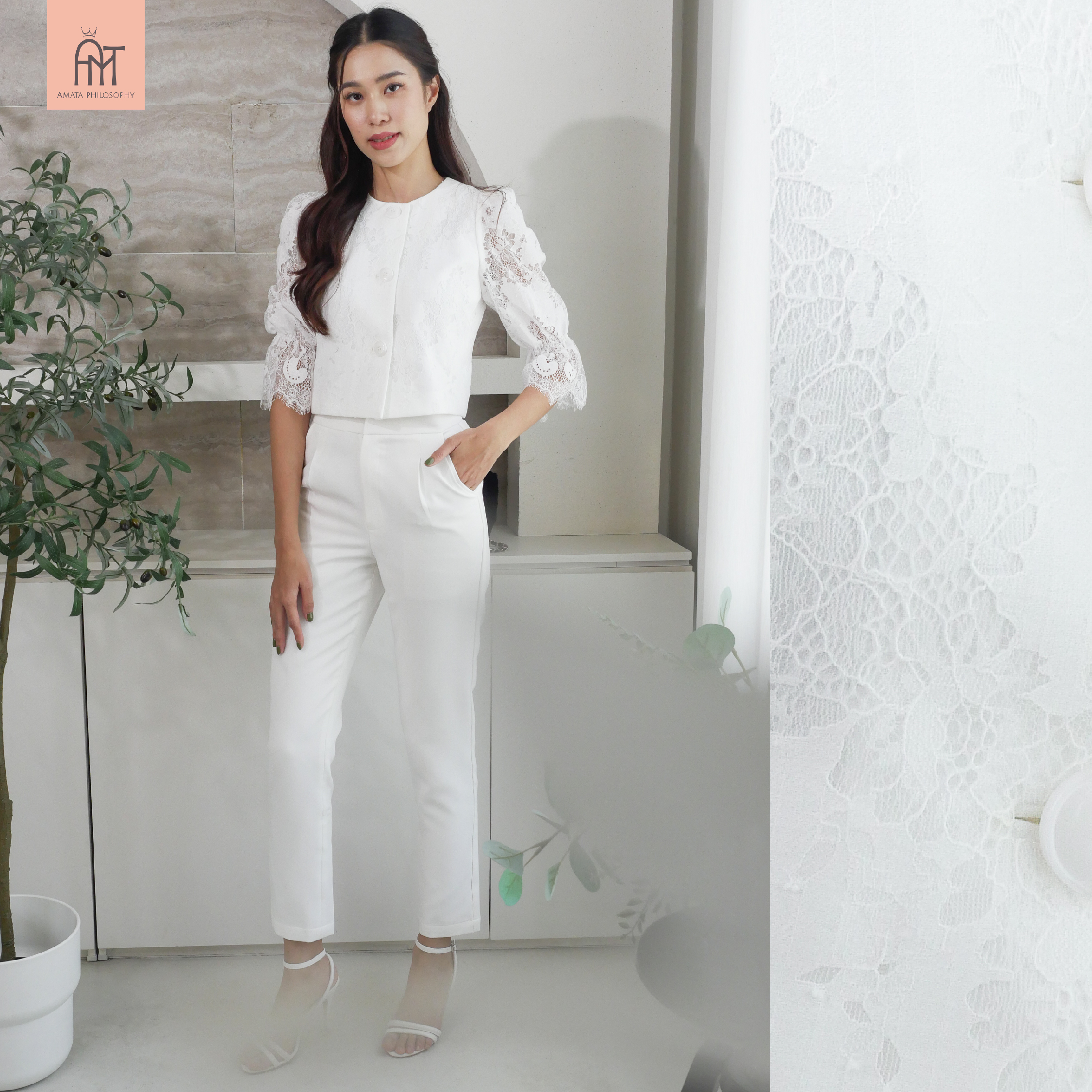 AMATA กางเกง FRENCH สีฟ้า ดำ ครีมเบจ ขาว ชมพู