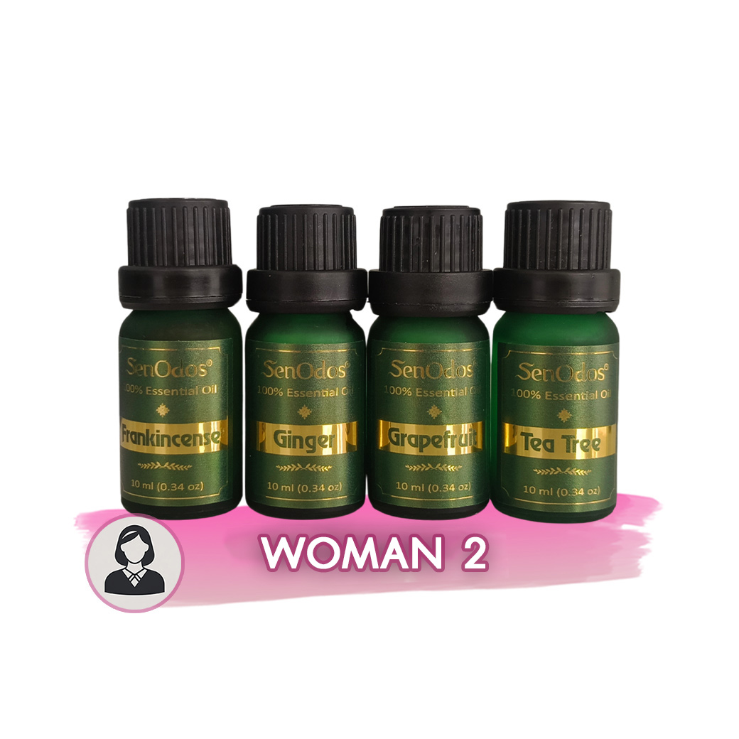 SenOdos น้ำมันหอมระเหย น้ำมันหอม อโรม่า ชุดกลิ่นสำหรับผู้หญิง Essential Oil Women Set2 10 ml x 4 กลิ่น (กลิ่นกำยาน, กลิ่นขิง, กลิ่นเกรปฟรุต, กลิ่นทีทรีออยด์)