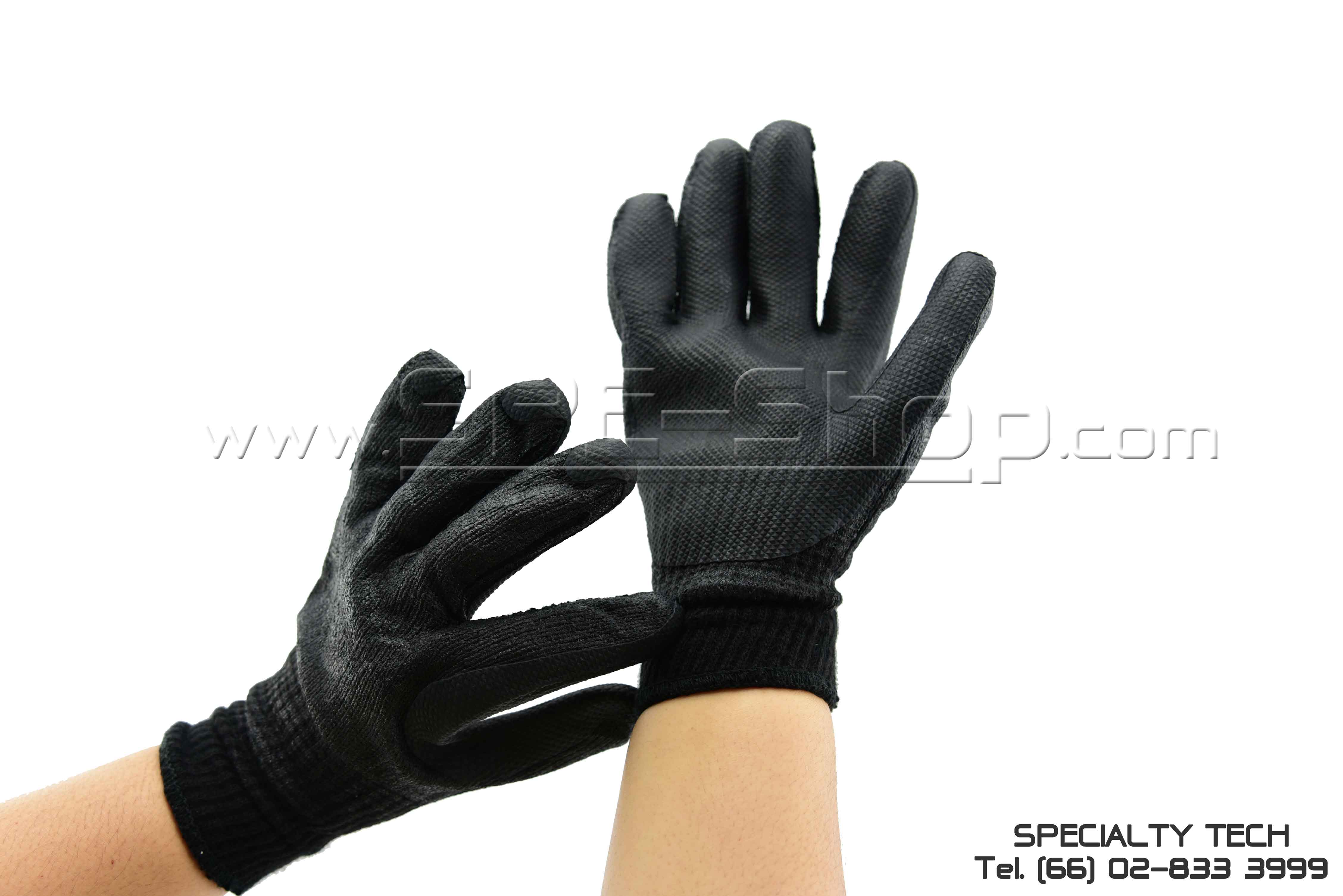 Solid Rubber Palm Coated ถุงมือถักเซฟตี้เคลือบยาง 0.85 MM สีดำ