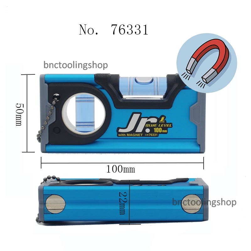 ระดับน้ำอลูมิเนียมขนาดเล็กความยาว100mm พร้อมแม่เหล็ก-Aluminum Blue Level Jr.100mm With Magnet,SHINWA,76331