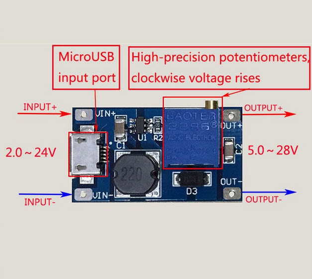 MT3608 (USB) DC-DC Step Up Power Apply Module Booster Power Module MAX output 28V 2A