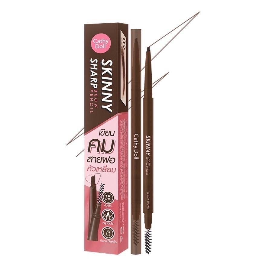 Cathy Doll Skinny Sharp Brow Pencil 0.06g #02 Dark Brown เคที่ดอลล์ สกินนี่ชาร์ปบราวเพ็นซิล 0.06g เคที่ดอลล์ ดินสอเขียนคิ้ว ออโต้ หัวเล็กเพียง 1.5 mm สี02 ดาร์กบราวน์