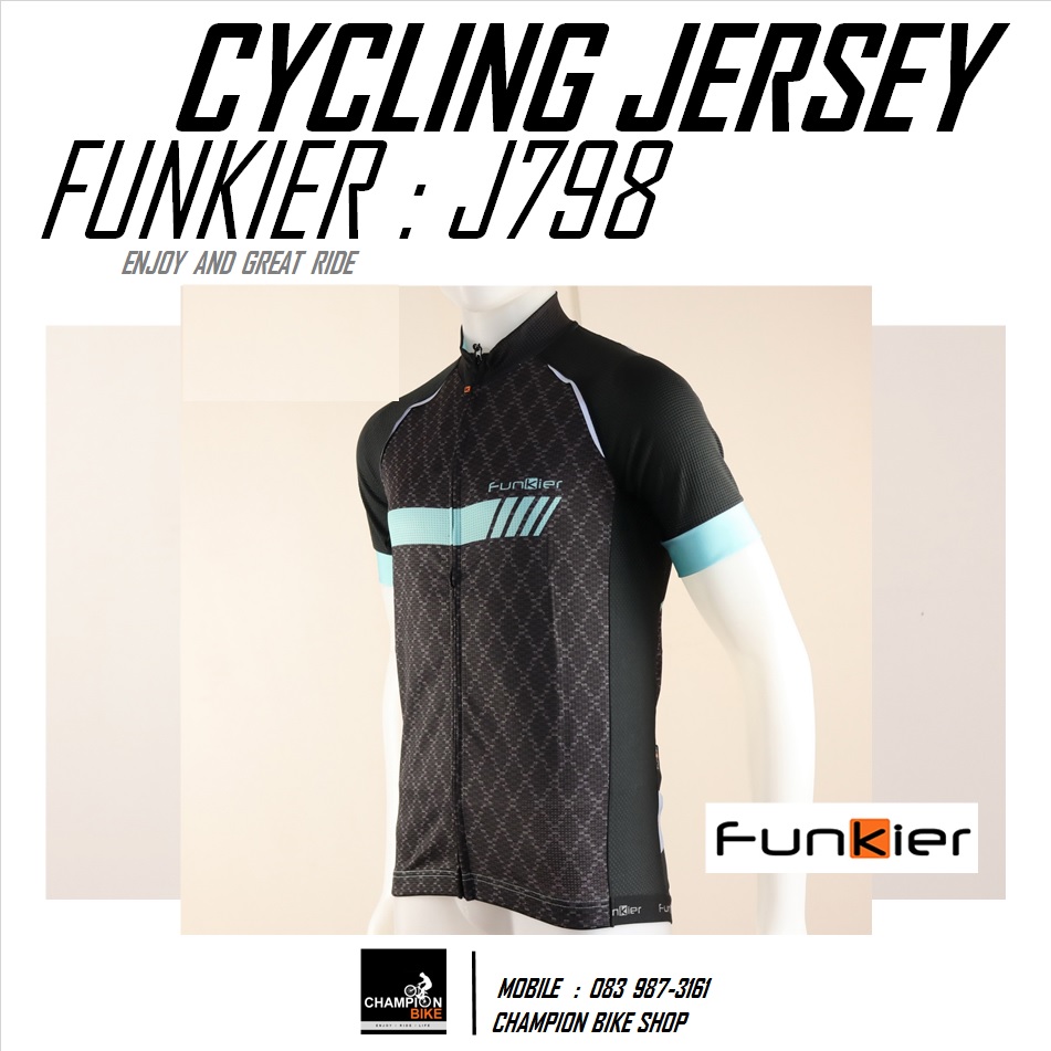 เสื้อจักรยาน FUNKIER : J798 TIVOLI MEN PRO SS CYCLING JERSEY สีดำ-ฟ้า