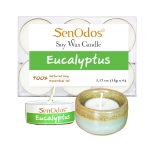 SenOdos เทียนหอม เทียนทีไลท์ อโรม่า Tealight Set Eucalyptus Scented Soy Candles Aroma - กลิ่นยูคาลิปตัสแท้ 15g. (6 PCS) + เชิงเทียน ที่วางเทียนทีไลท์ ศิลาดล (เซลาดล) สีเขียวหยกขอบทอง