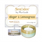 เทียนหอม เทียนทีไลท์ อโรม่า Ginger + Lemongrass Tealight Soy Candle Aroma 15g x6 PCS - กลิ่นขิง + ตะไคร้ + เชิงเทียน ที่วางเทียนทีไลท์ ศิลาดล (เซลาดล) สีเขียวหยกขอบทอง
