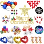 X'mas ของตกแต่งต้นคริสต์มาสชุดใหญ่ อุปกรณ์ประดับตกแต่งคริสต์มาส-ปีใหม่ ดาวติดยอดต้นสน ป้ายอักษร Merry Christmas กลอง กระดิ่ง สายรุ้ง ลูกบอล กล่องของขวัญ โบว์ ตุ๊กตาซานต้า ไฟประดับ ดอกต้นคริสมาส เกล็ดหิมะ Christmas Tree Decoration Set - Large Ornament