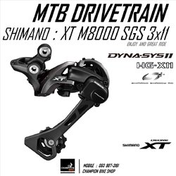 ตีนผี-ขายาว XT 3x11 SPEED เสือภูเขา SHIMANO : XT RD-M8000-SGS 3x11 SPEED MTB REAR DERAILLEUR