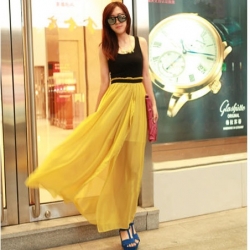 แม็กซี่เดรสเสื้อสีดำแขนกุด กระโปรงสีเหลือง ส่งฟรี ems