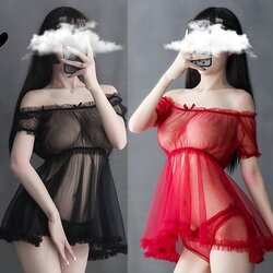 N822 ชุดนอนเซ็กซี่ ชุดนอนอีโรติกเป็นผ้าซีทรูสวมใส่แบบเสื้อปาดไหล่เอวจั้ม มาพร้อมกับกางเกงในซีทรูตามรูปถ่ายสินค้าจริงเลยค่ะ