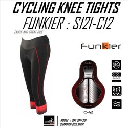 กางเกงปั่นจักรยานผู้หญิง ขา3ส่วน FUNKIER : S121-C12 GENTS LADIES PRO KNEE TIGHTS สีดำ-ชมพู