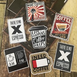 กาแฟ สติกเกอร์ เคลือบกันน้ำ ลายแนวๆ ไดคัท ติดกระเป๋าเดินทาง โน้ตบุ๊ค เคสโทรศัพท์ กระบอกน้ำ Waterproof Decal Sticker