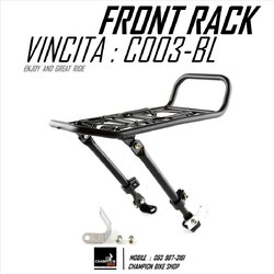 ตะแกรงหน้าจักรยาน แบบยึดน็อตวี-เบรค VINCITA : C003 - BLACK BIKE FRONT RACK W/SPRING FIT ON V-BRAKE BOLT สีดำด้าน