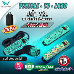 VEHICLE-TO-LOAD ปลั๊ก V2L สำหรับเสียบไฟจากรถ สาย IEC53 3x1 Sq.mm.ยาว 5 M. เต้ารับ 4 ช่อง/1 สวิตช์