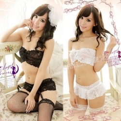 N339 ชุดนอนเซ็กซี่ ชุดนอนผ้าลูกไม้นิ่มๆแยกเป็นคาดอกแบบร้อยเชือกกับกระโปรงแบบมีจีสตริงในตัว สามารถถอด-ใส่สายรัดถุงน่องที่มีมาให้ได้ด้วยค่ะ ***ไม่มีถุงน่อง