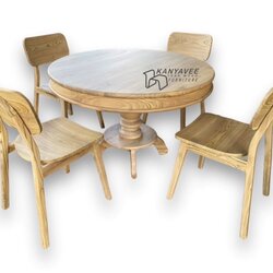 โต๊ะกลมมินิมอลไม้สัก สีมูจิ