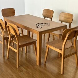 ชุดโต๊ะไม้สักมินิมอล 6 ที่นั่ง