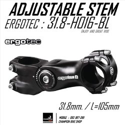 คอแฮนด์ปรับองศาได้ ERGOTEC : H016-BL ADJUSTABLE STEM 31.8mm. / +-60° สีดำด้าน