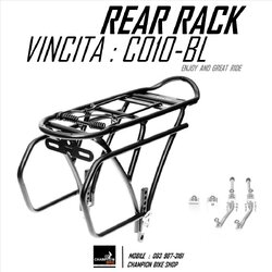 ตะแกรงท้ายจักรยานพับ วงล้อ16-20นิ้ว VINCITA : C010-BLACK BIKE REAR RACK FOR 16"-20" สีดำด้าน