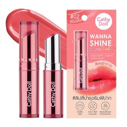 CATHY DOLL Wanna Shine Lipstick 3g. #02 DEAR CORAL เคที่ดอลล์ วันนาไชน์ ลิปสติกเนื้อวาว บำรุงริมฝีปาก 3g. สี 02 DEAR CORAL
