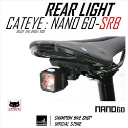 ไฟท้ายจักรยานติดใต้เบาะ ชาร์ทUSB-C CATEYE : NANO 60 - BIKE REAR LIGHT USB-C CHARGE FIT ON SADDLE RAIL BRACKET