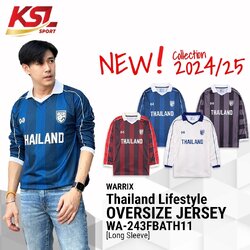 ใหม่ล่าสุด!! WARRIX Oversize เสื้อบอลไลฟ์สไตล์ เสื้อทีมชาติไทยทรงโอเวอร์ไซส์แขนยาว (WA-243FBATH11) - สีน้ำเงิน/ดำ