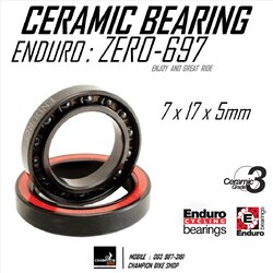ลูกปืนเซรามิค 7x17x5mm ENDURO : 697 ZERO CERAMIC BEARING