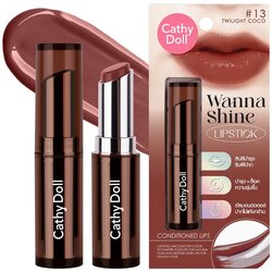 CATHY DOLL Wanna Shine Lipstick 3g. New Color #13 TWILIGHT COCO เคที่ดอลล์ วันนาไชน์ ลิปสติกเนื้อวาว บำรุงริมฝีปาก 3g. เฉดสีใหม่ สี 13 TWILIGHT COCO