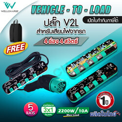 VEHICLE-TO-LOAD ปลั๊ก V2L สำหรับเสียบไฟจากรถ สาย IEC53 3x1 Sq.mm.ยาว 5 M. เต้ารับ 4 ช่อง/4 สวิตช์