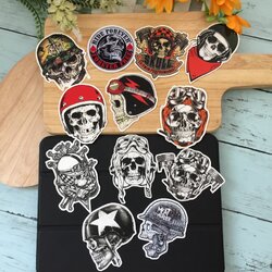 กะโหลก นักซิ่ง สติกเกอร์ เคลือบกันน้ำ ลายแนวๆ ไดคัท ติดกระเป๋าเดินทาง โน้ตบุ๊ค เคสโทรศัพท์ กระบอกน้ำ Waterproof Decal Sticker