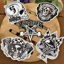 กะโหลก แนวๆ สติกเกอร์ เคลือบกันน้ำ ลายแนวๆ ไดคัท ติดกระเป๋าเดินทาง โน้ตบุ๊ค เคสโทรศัพท์ กระบอกน้ำ Waterproof Decal Sticker