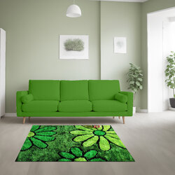 พรมแต่งบ้าน ขนฟูสวย ลายHGS054 สีน้ำเขียว ขนาด 1.20×1.70m.