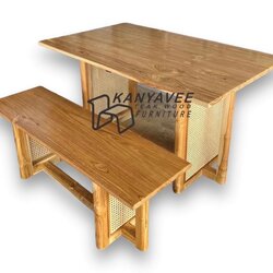 โต๊ะไม้สักอบแห้งมินิมอลประดับหวาย