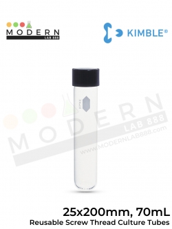 25 x 200mm, 70mL หลอดทดลองแบบหนาใช้ซ้ำได้พร้อมฝาเกลียว / Reusable Screw Thread Culture Tubes with Unattached Caps and Rubber Liners