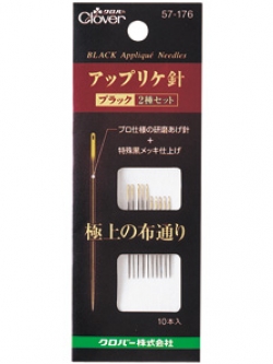 Clover 57-176เข็มQuiting รุ่นBlack ท้ายทองใช้งานลื่น บรรจุ10เล่ม มีเบอร์ No.10,12