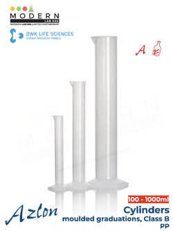 กระบอกตวง พลาสติก PP แบบสเกลตัวนูน / Cylinder, moulded graduations, class B, PP, "AZLON"