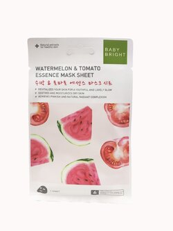 Baby Bright Watermelon & Tomato Essence Mask Sheet 20G เบบี้ไบร์ท วอเตอร์เมล่อนแอนด์โทเมโทเอสเซนต์มาส์กชีท แผ่นมาส์กสารสกัดเข้มข้นจากแตงโมสีแดง 20G เติมน้ำให้ผิวนุ่มเด้ง จำนวน 1 ชิ้น ขนาด 20 กรัม/ชิ้น