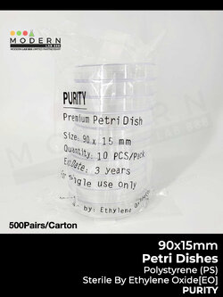 จานเพาะเชื้อพลาสติก / Petri Dish, 90x15 mm., PURITY (500คู่/ลัง)