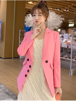 เสื้อสูทสีชมพู ผ้าโพลีเอสเตอร์ผสม แขนยาว ส่งฟรี ems