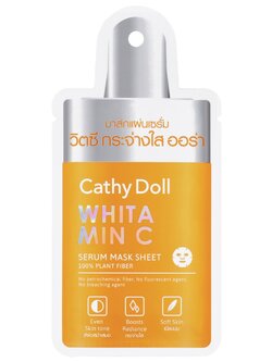 Cathy Doll Whitamin C Serum Mask Sheet 20G มาส์กแผ่นเซรั่ม เคที่ดอลล์ ไวท์ทามินซีเซรั่มมาส์กชีท 20G มาส์กชีทบำรุงผิวหน้าสูตรเซรั่มวิตามินซี จำนวน 1 ชิ้น ขนาด 20 กรัม