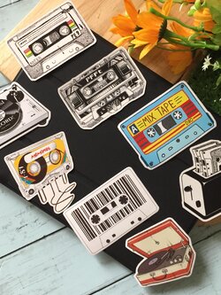 เทป แผ่นเสียง วินเทจ สติกเกอร์ เคลือบกันน้ำ ลายแนวๆ ไดคัท ติดกระเป๋าเดินทาง โน้ตบุ๊ค เคสโทรศัพท์ กระบอกน้ำ Waterproof Decal Sticker