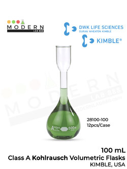 Class A Kohlrausch Volumetric Flasks, Kimax, 100mL (เป็นสินค้าสั่งตามออเดอร์ รอสินค้า 120-150 วัน) ขายยกเคส มี 12ชิ้น