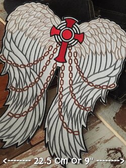 กางเขนปีกนางฟ้า ตัวรีดติดเสื้อ อาร์มรีดติดเสื้อ อาร์มปัก ตกแต่งเสื้อผ้า แจ๊คเก็ตยีนส์ Embroidered Iron on Patch ไซส์ใหญ่