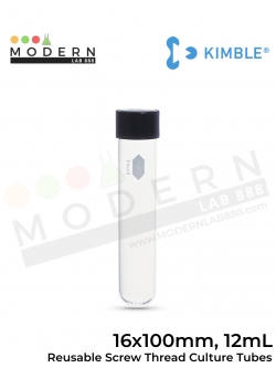16 x 100mm, 12mL หลอดทดลองแบบหนาใช้ซ้ำได้พร้อมฝาเกลียว / Reusable Screw Thread Culture Tubes with Unattached Caps and Rubber Liners