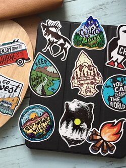 สติกเกอร์ แนวแคมปิ้ง เคลือบกันน้ำ ไดคัท ติดกระเป๋าเดินทาง โน้ตบุ๊ค เคสโทรศัพท์ กระบอกน้ำ Camping Waterproof Decal Sticker