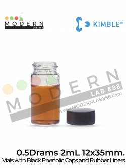 0.5Drams 2mL 12x35mm. ขวดVials with Black Phenolic Caps and Rubber Liners