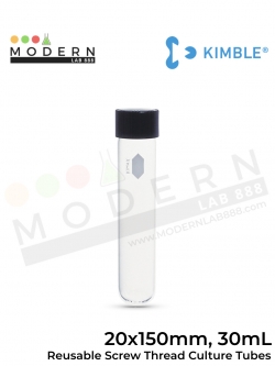 20 x 150mm, 30mL หลอดทดลองแบบหนาใช้ซ้ำได้พร้อมฝาเกลียว / Reusable Screw Thread Culture Tubes with Unattached Caps and Rubber Liners