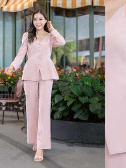 AMATA เสื้อ FLORENCE สีชมพู ครีมเบจ