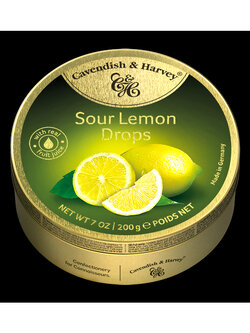 ลูกอม Cavendish & Harvey 100% แท้ จากเยอรมัน ลูกอมรสผลไม้ เข้มข้น อร่อยมาก ทำจากน้ำผลไม้จริงๆ รส Sour Lemon Drops ขนาด 200 กรัม