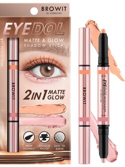 Browit Eyedol Matte & Glow Shadow Stick [0.5g + 0.5g] #01 Peachy Pink บราวอิท อายดอลแมทท์แอนด์โกลว์แชโดว์สติ๊ก 0.5G+0.5G อายแชโดว์เนื้อครีม รูปแบบแท่ง 2 เฉดสีในแท่งเดียว สี 01 พีชชี่พิ้งค์